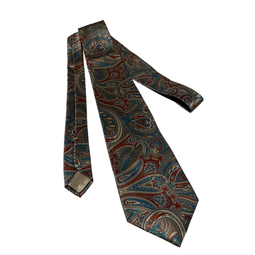 PRINCIPE MEN’S PAISLEY TIE BLUE & ANTIQUE GOLD 100% SILK MADE IN ITALY